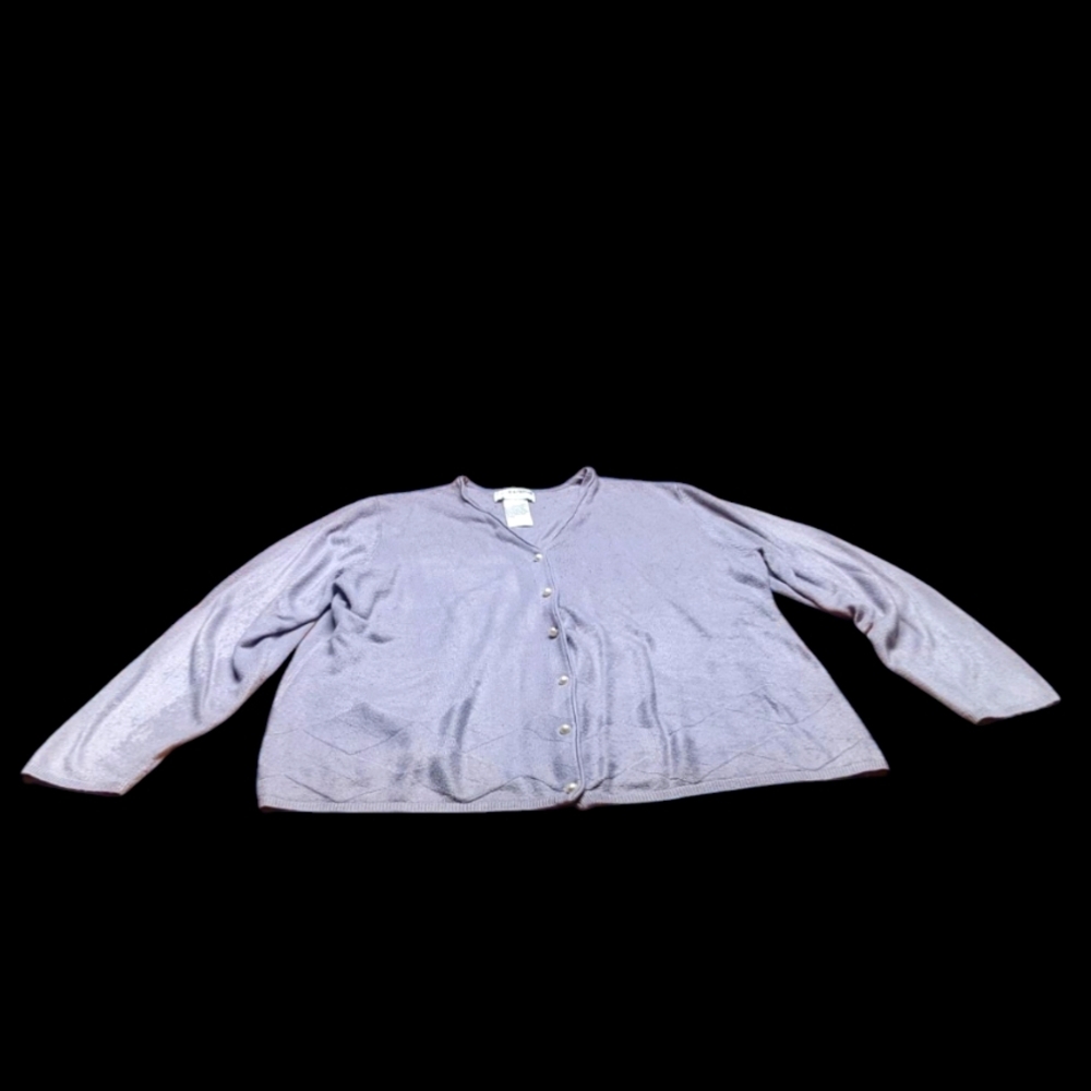 Sag Harbor Women's 2X Gray Lavender Long Sleeve Button Down Cardigan Sweater